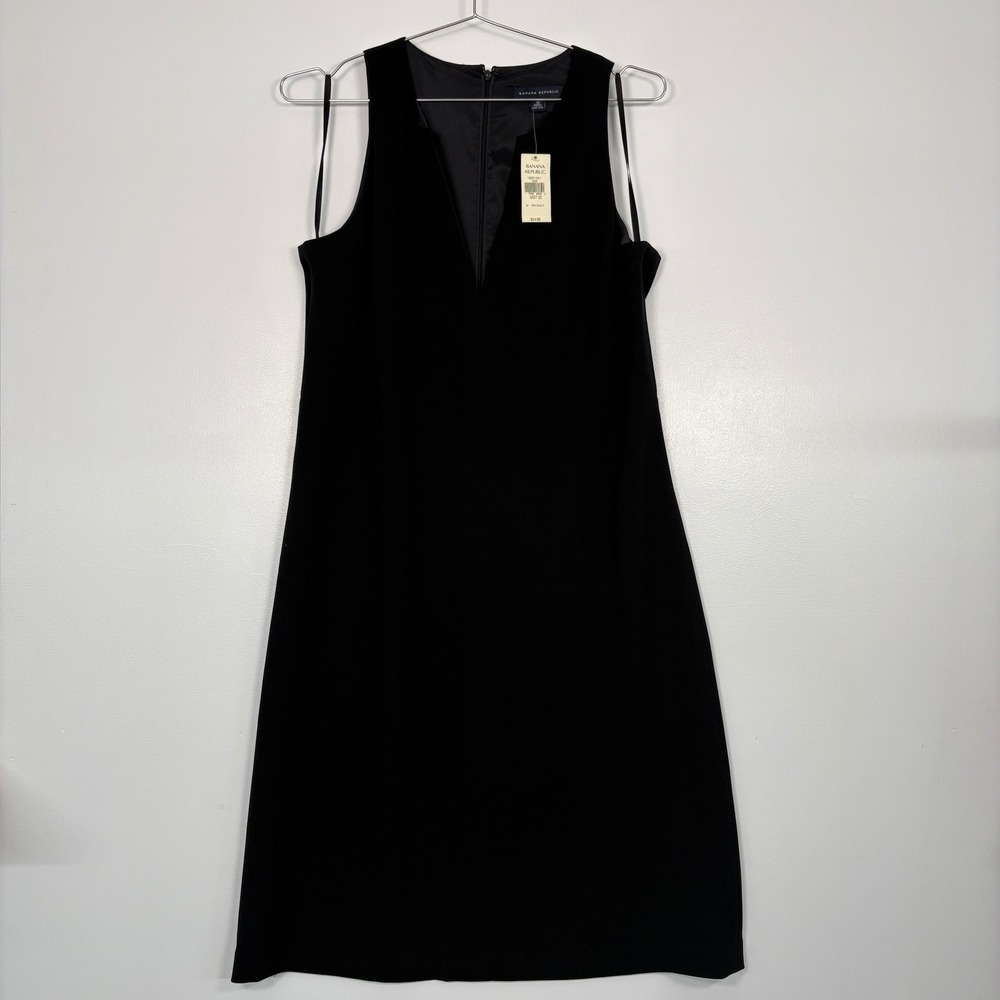 Banana Republic Women Dress 16 Black Sleeveless Notched V-Neck Shift 184655-00